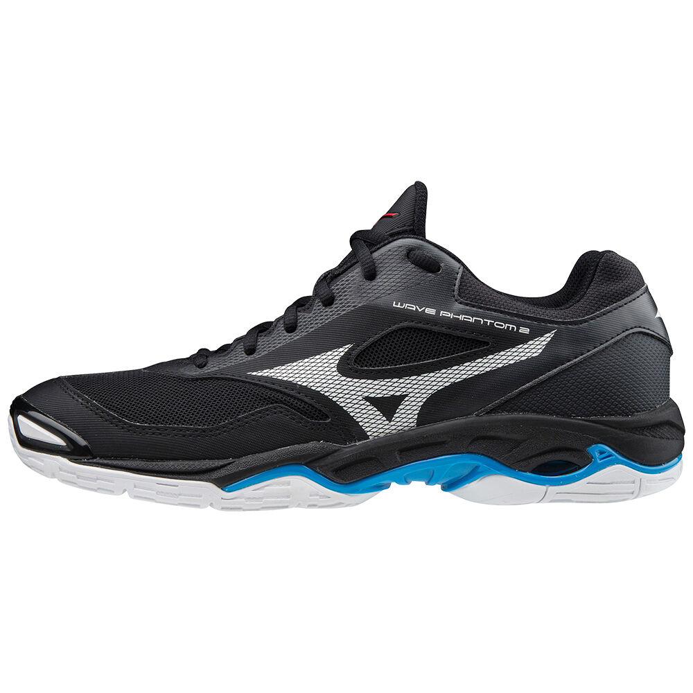 Zapatillas Balonmano Mizuno Wave Phantom 2 Hombre Negras/Blancas/Azules España OYUR-24086